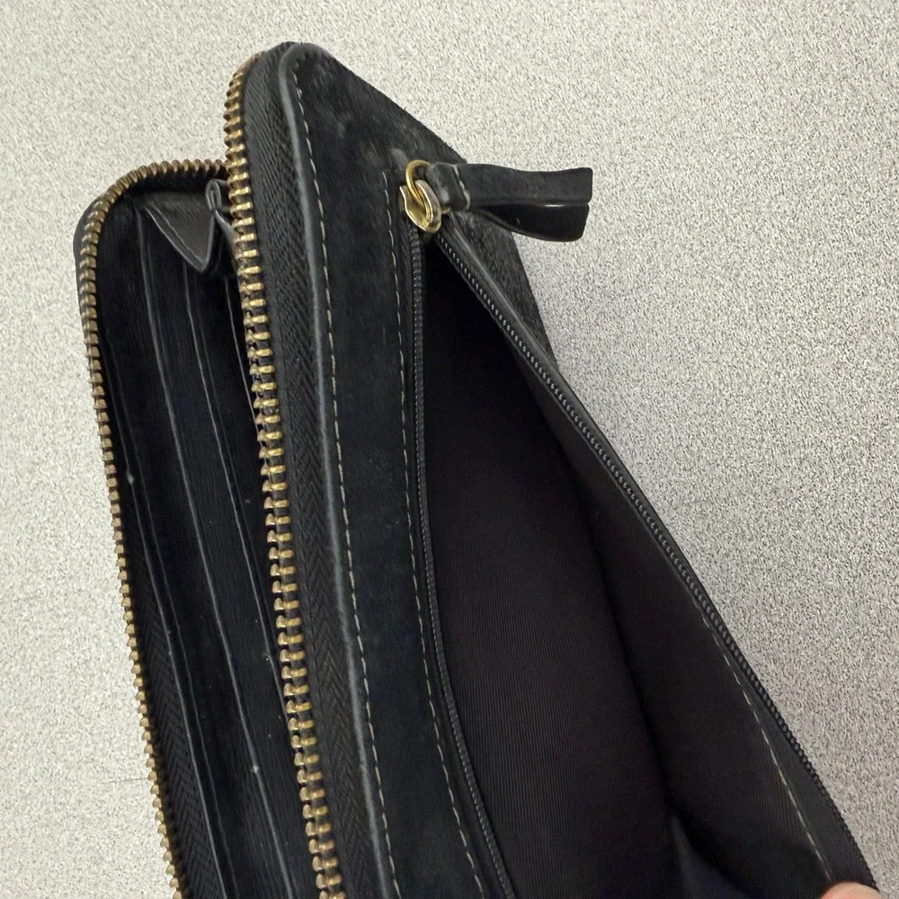 Fossil Wallet Womens OS Black Logan Zip Around Clutch Leather